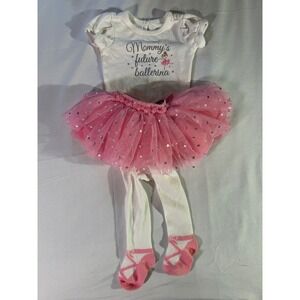 The Children's Place Baby Girls Ballerina Bodysuit Tutu Tights 0-3M Pink White